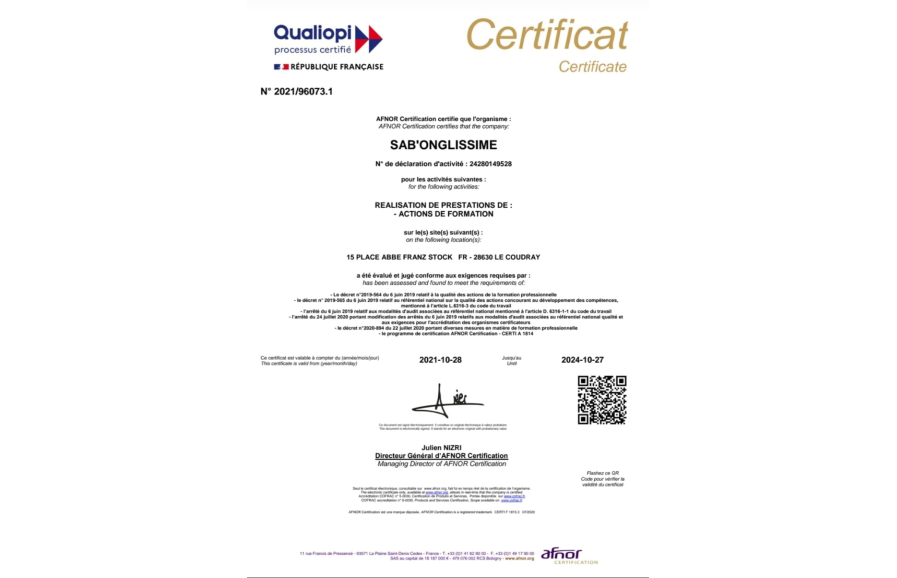 Certificat QUALIOPI